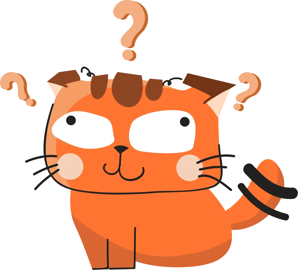 chat orange avec points d'interrogation